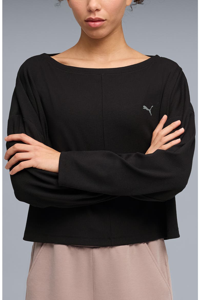 CLOUDSPUN Rib Slouch T-Shirt, Main, color, PUMA BLACK