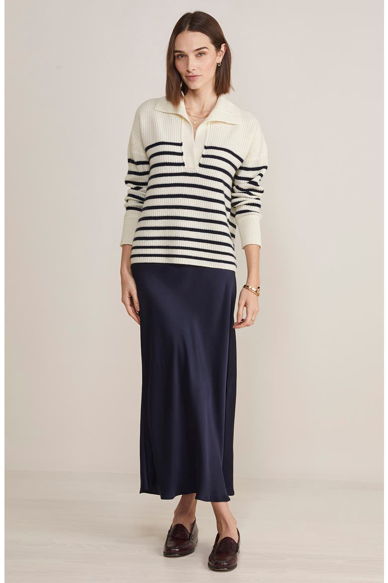 Stripe Cashmere Polo Sweater, Alternate, color, MARSHMALLOW