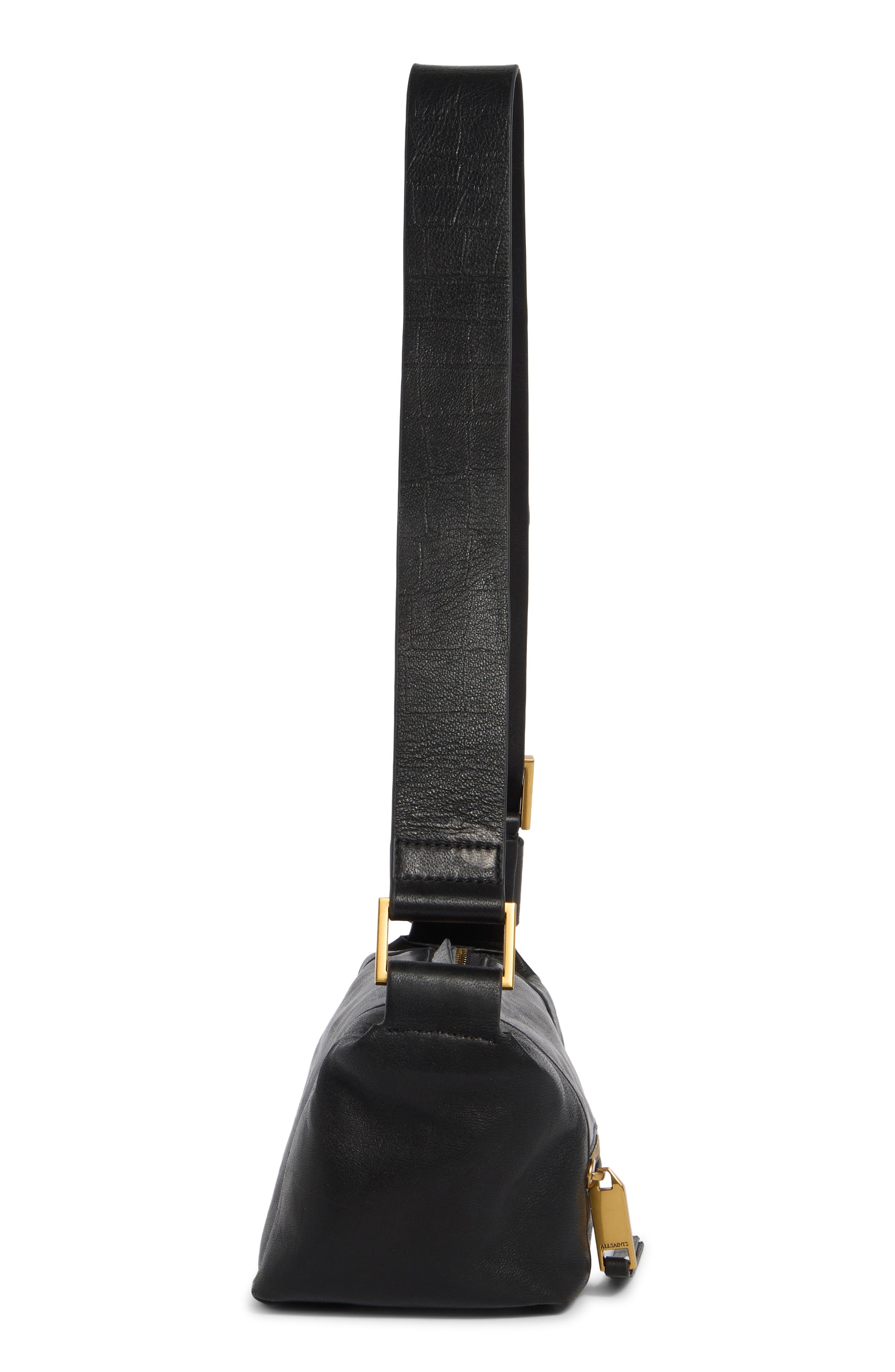 Vega Croc Embossed Leather Mini Shoulder Bag, Alternate, color, BLACK