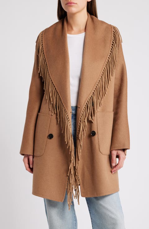 Hugo Fringe Detail Wool Blend Coat