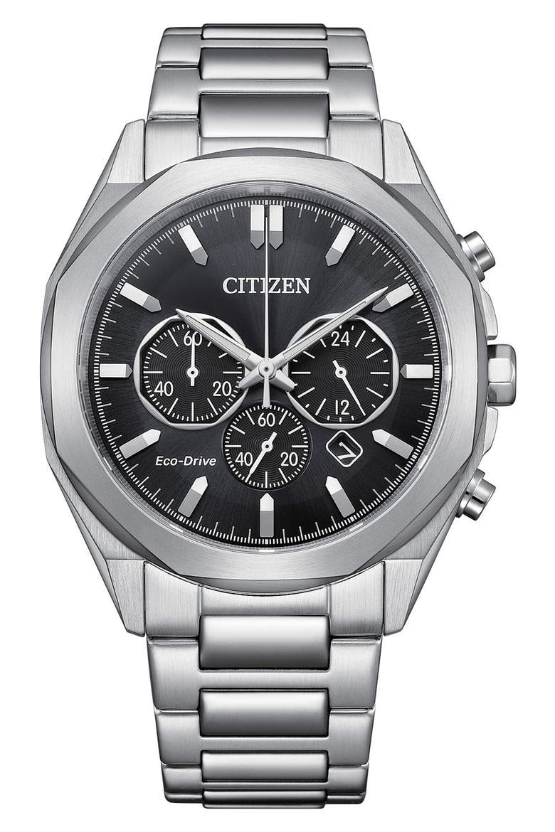 Eco-Drive Bracelet Strap Chronograph Watch, 41mm, Main, color, SILVER