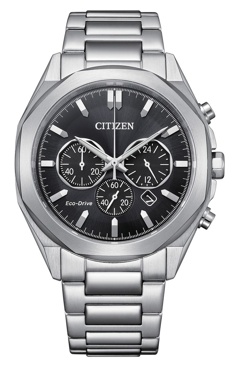 Citizen Eco-Drive Bracelet Strap Chronograph Watch, 41mm, Main, color, Silver