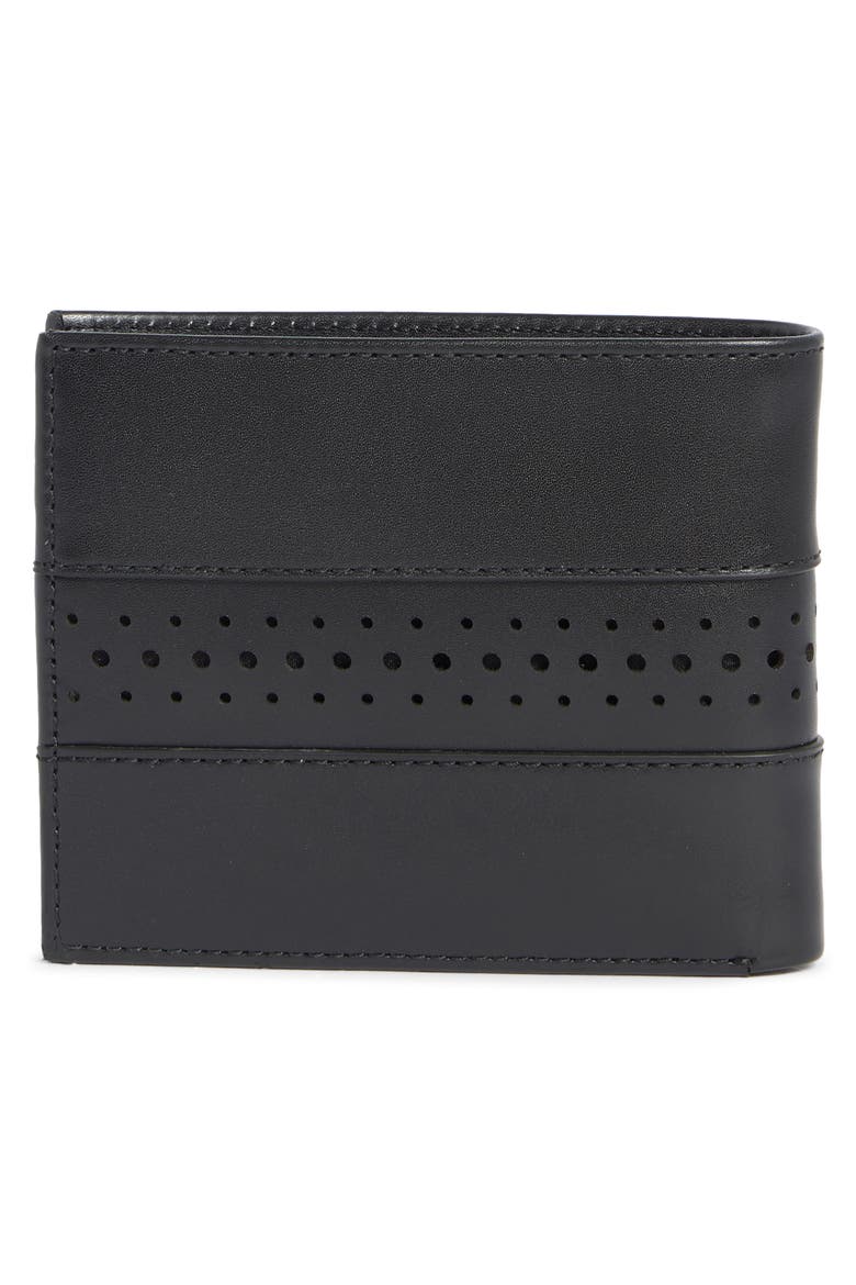 Naomi Brogue Leather Passcase Wallet, Alternate, color, BLACK