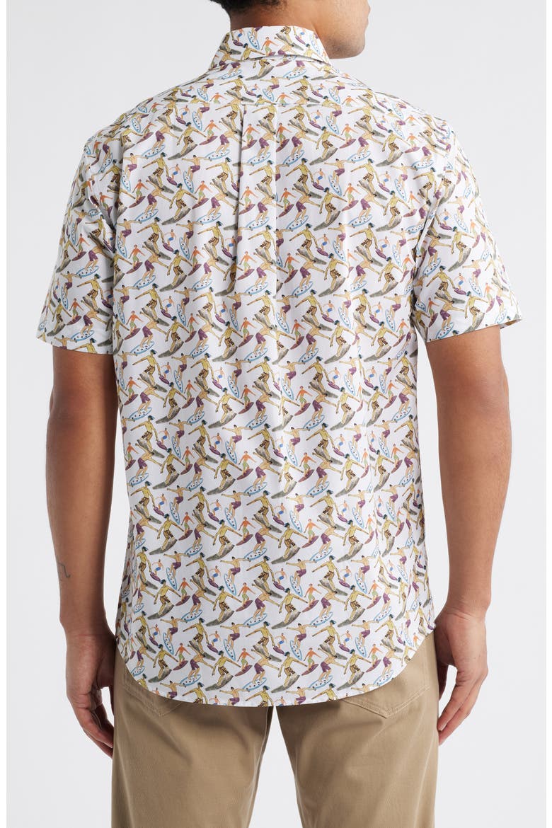 Surf Print Short Sleeve Button-Up Shirt, Alternate, color, WHITE
