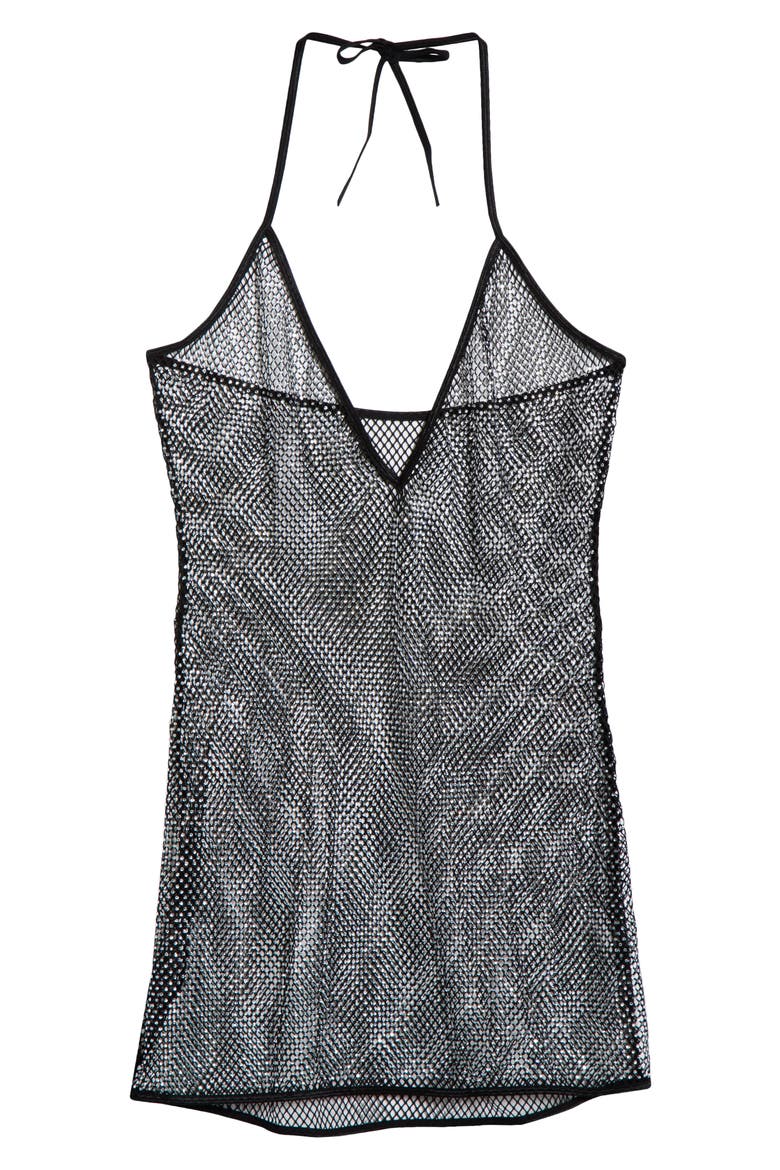 Mirage Crystal Mesh Chemise & G-String Set, Main, color, BLACK
