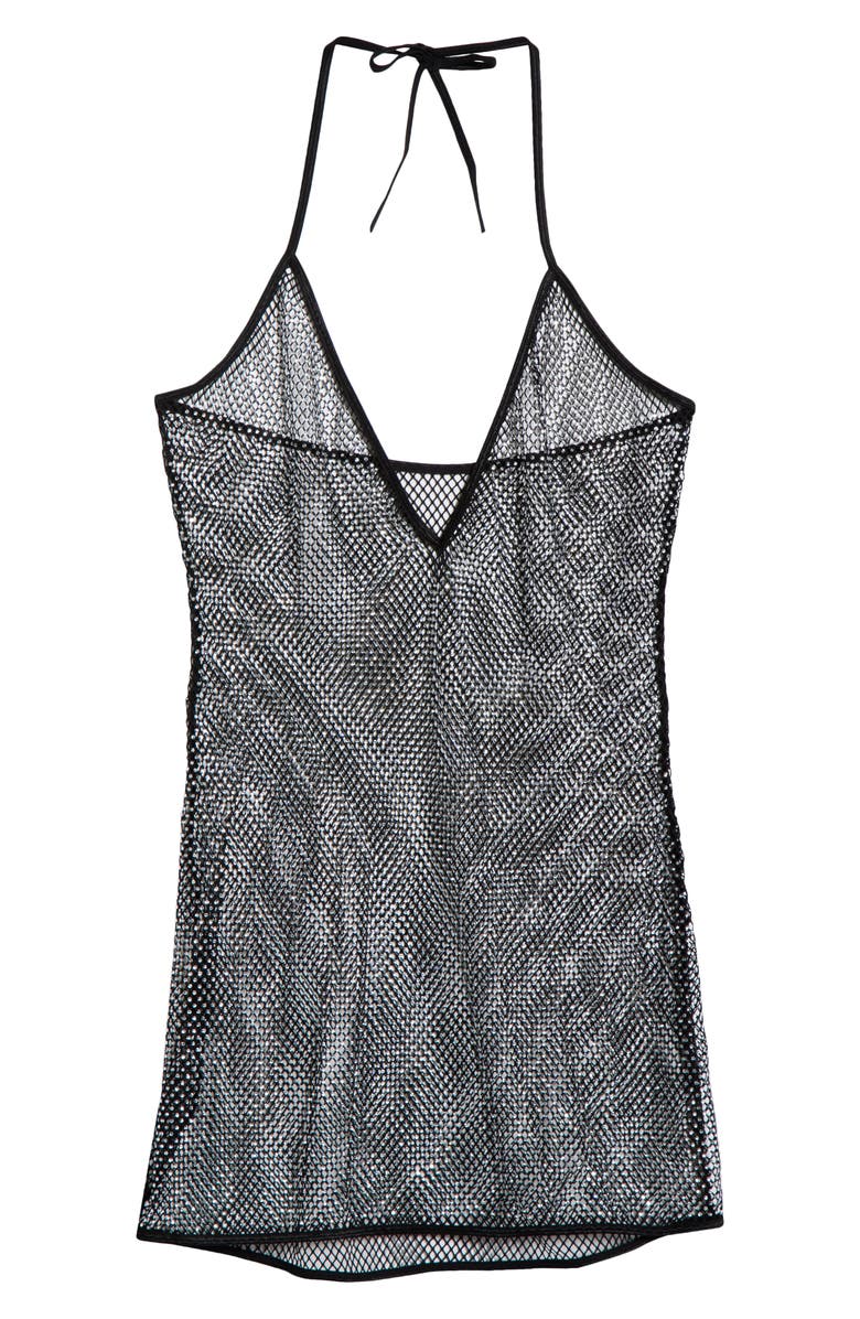 Roma Confidential Mirage Crystal Mesh Chemise & G-String Set, Main, color, Black