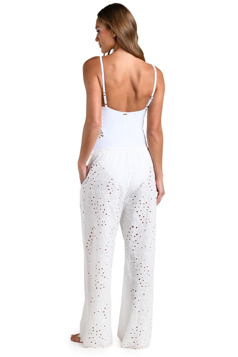 Monstera Eyelet Cove Cover-Up Pants, Alternate, color, WHITE