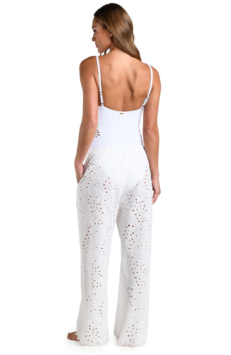L'AGENCE Monstera Eyelet Cove Cover-Up Pants, Alternate, color, White