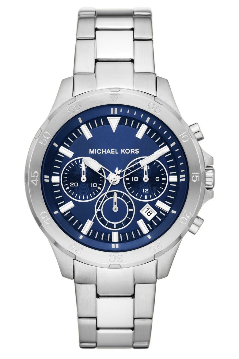 Grayson Stainless Steel Chronograph Bracelet Watch, 43mm, Main, color, SILVER