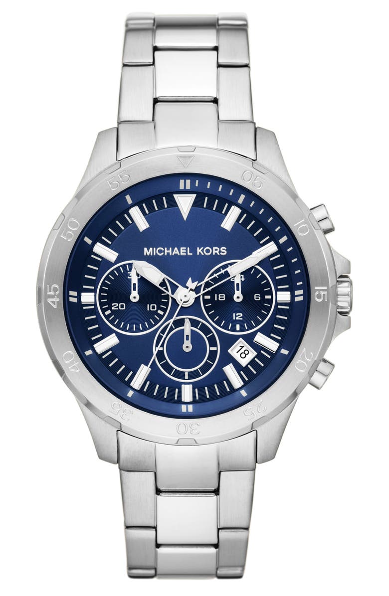 Michael Kors Grayson Stainless Steel Chronograph Bracelet Watch, 43mm, Main, color, Silver