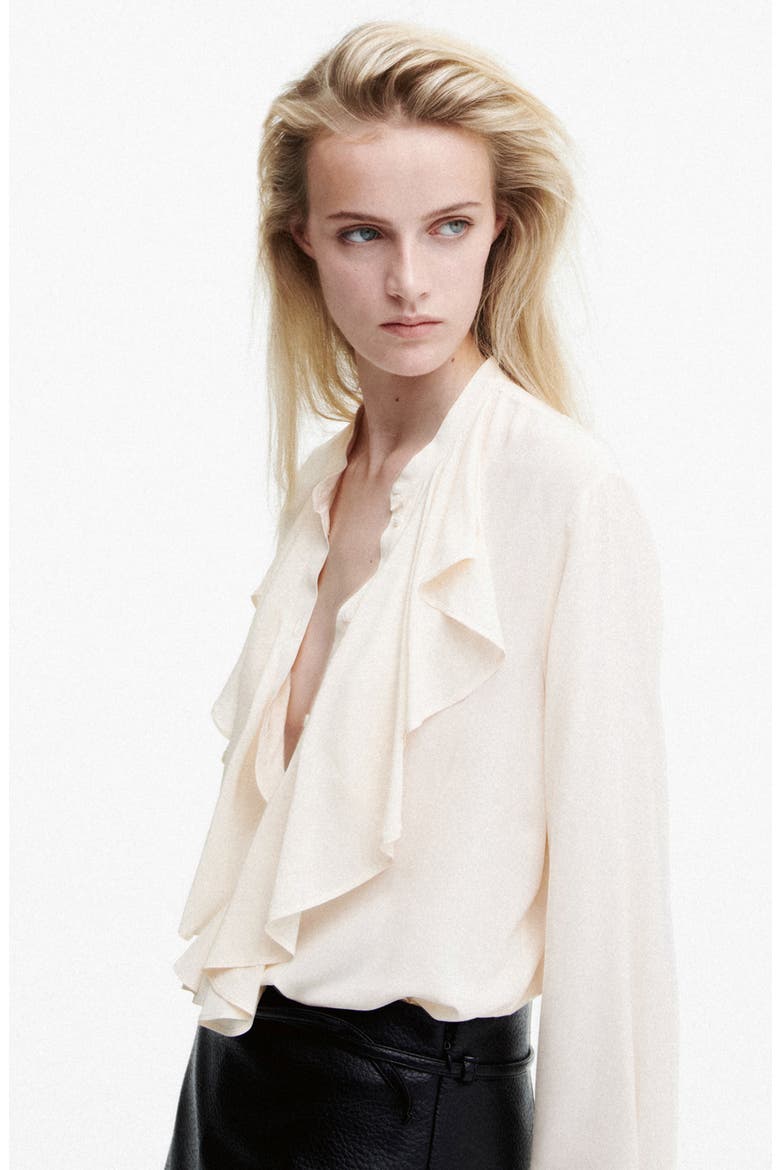 Russo Ruffle Button Shirt, Alternate, color, ECRU