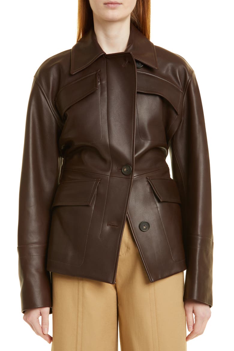 Leather Safari Jacket, Alternate, color, BLACK TRUFFLE