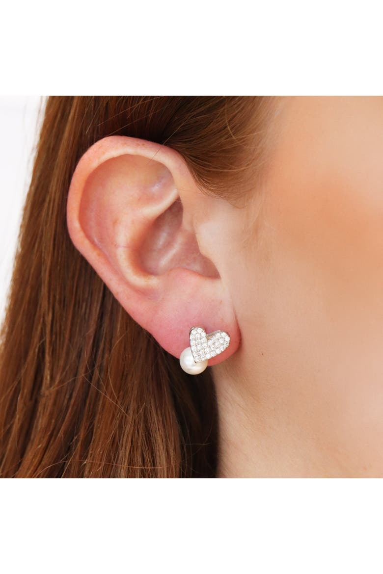 Pearl Heart CZ Stud Earrings, Alternate, color, Sterling Silver