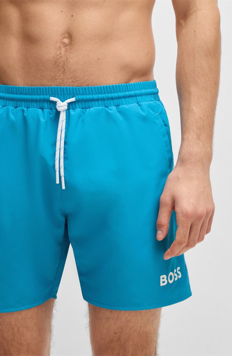 BOSS Starfish Solid Swim Trunks, Alternate, color, Turquoise