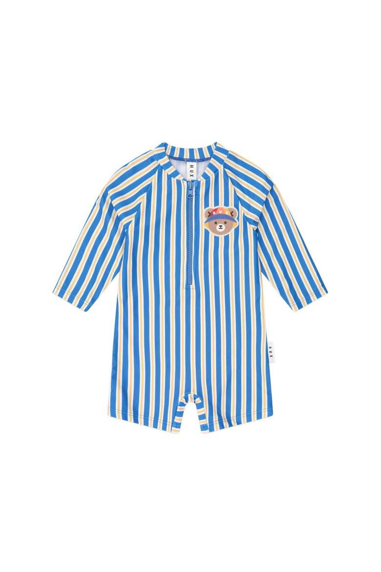 Beach Hux Stripe Rashie, Main, color, Cobalt/Sunburst
