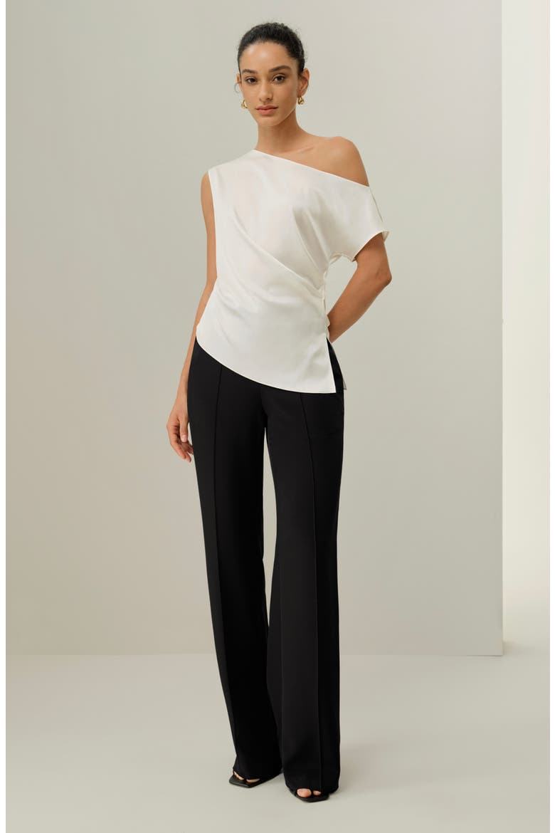 Women's Stretch Silk Charmeuse Asymmetric Top, Alternate, color, Natural White