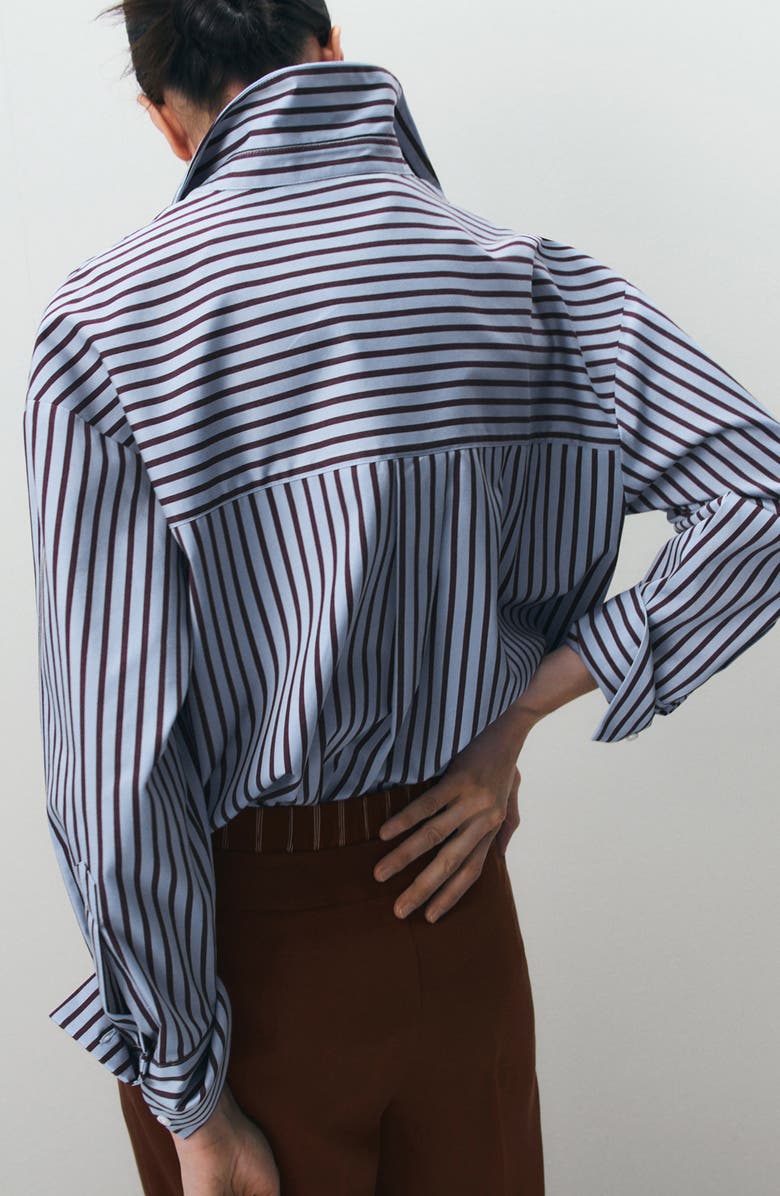 MANGO Stripe Cotton Blend Button-Up Shirt, Alternate, color, Sky Blue