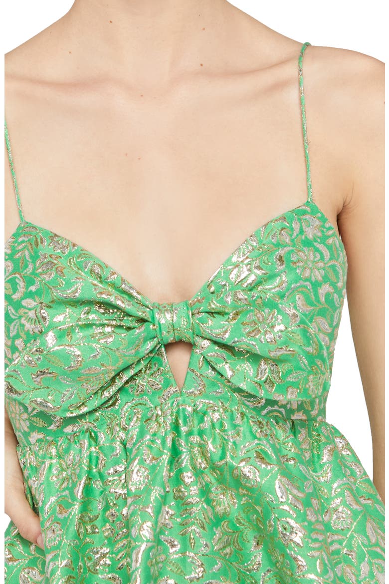 Melvina Bow Front Metallic Jacquard Babydoll Dress, Alternate, color, JADE MULTI