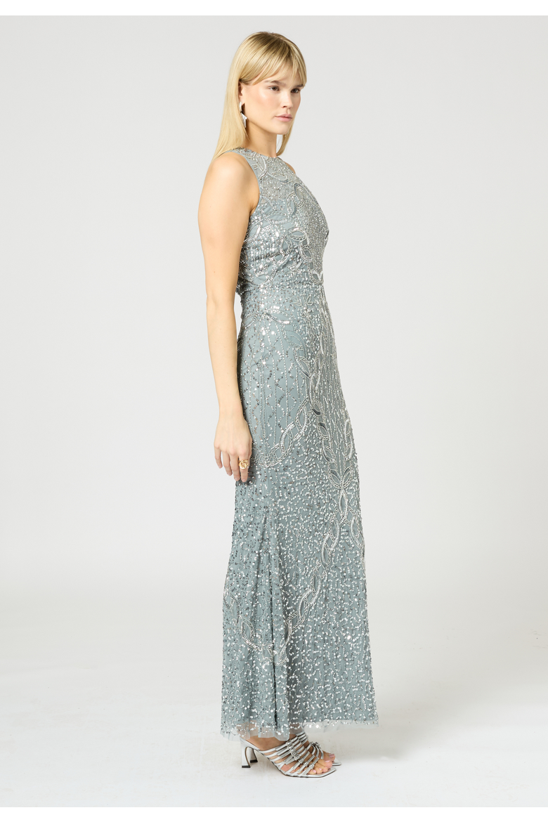 Embellished Sequin Beaded Long Maxi Dress, Alternate, color, MISTY GREY