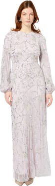 MARYISA Modest Embellished Sequin Beaded Maxi Dress With Sleeve