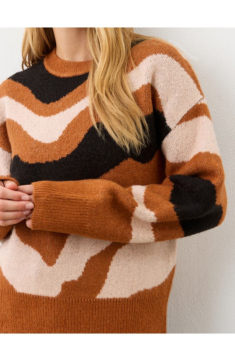 Finery London Minnie Abstract Print Knitted Sweater, Alternate, color, Brown