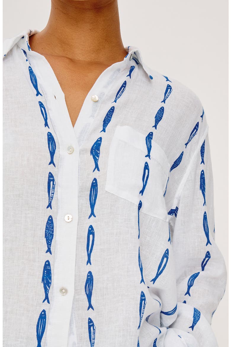 Charli Print Linen Blend Button-Up Shirt, Alternate, color, SARDINES