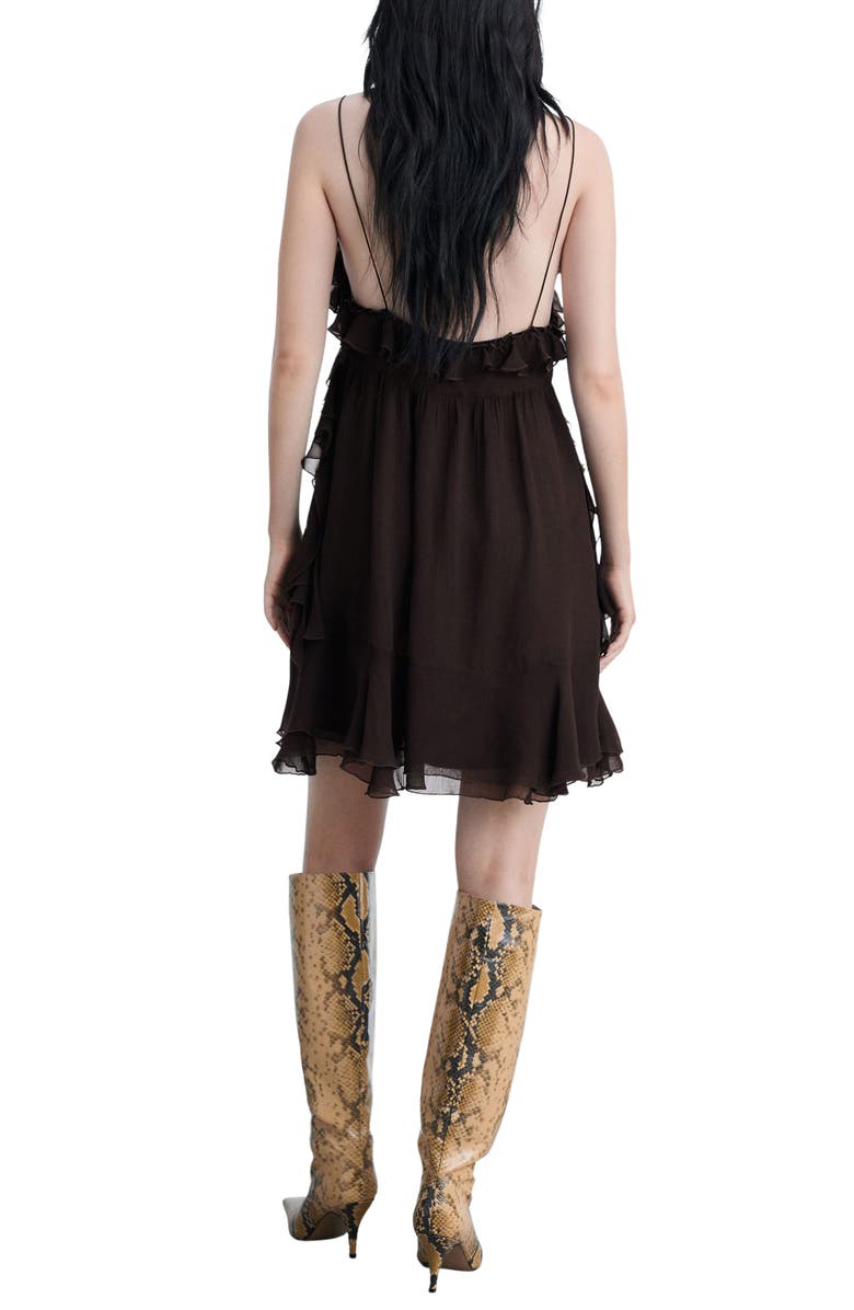 MANGO Garfi Ruffle Minidress, Alternate, color, Brown