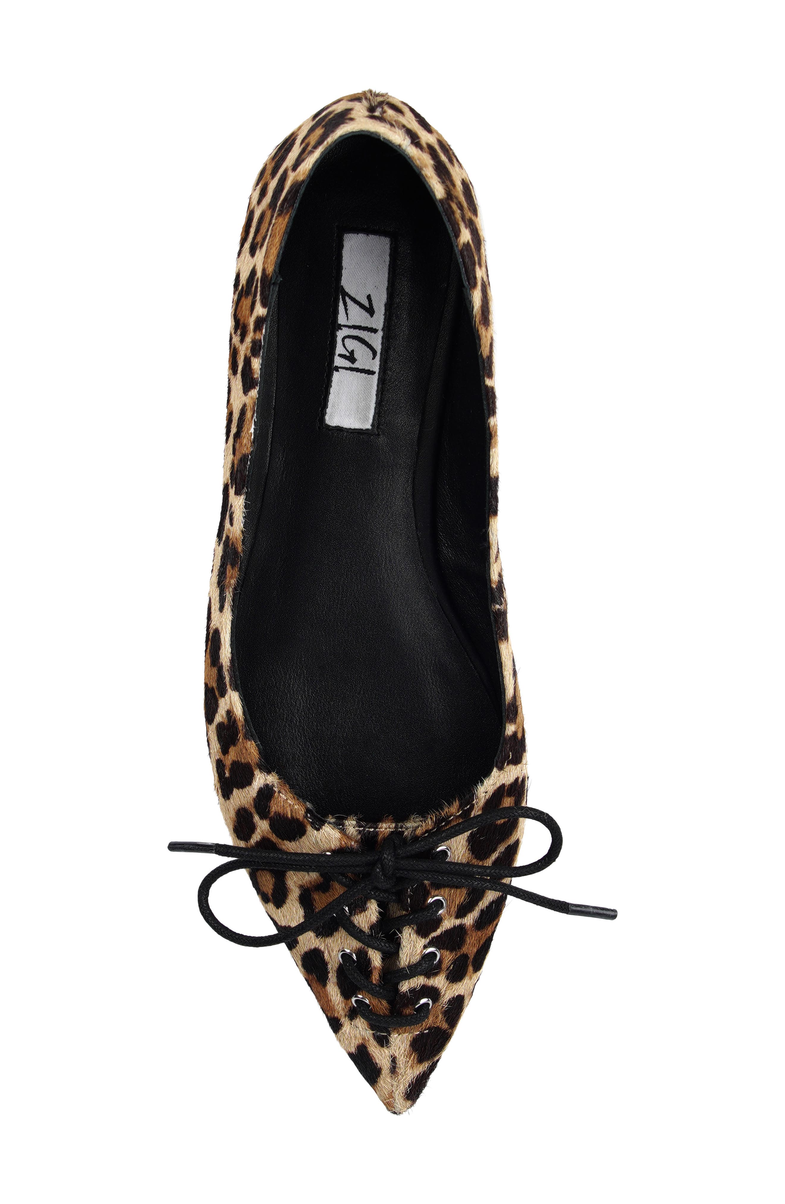 Arreza Lace-Up Pointed Toe Flat, Alternate, color, LEOPARD CALF HAIR