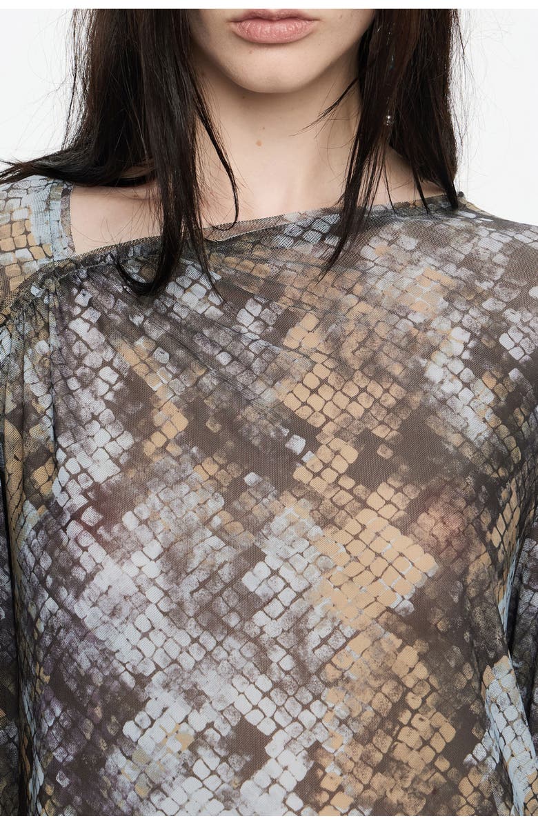 Bimba y Lola Snake Tulle Fitted T-Shirt, Alternate, color, Snake Khaki