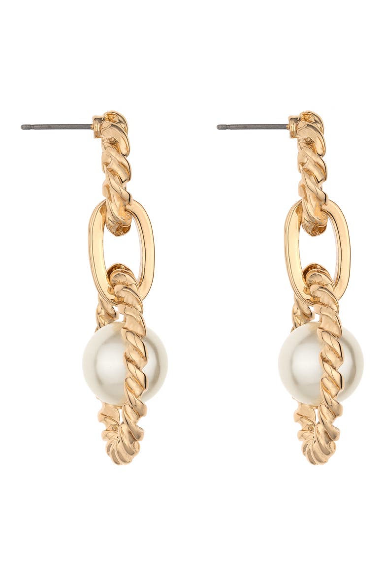 Imitation Pearl Circle Drop Earrings, Alternate, color, GOLD