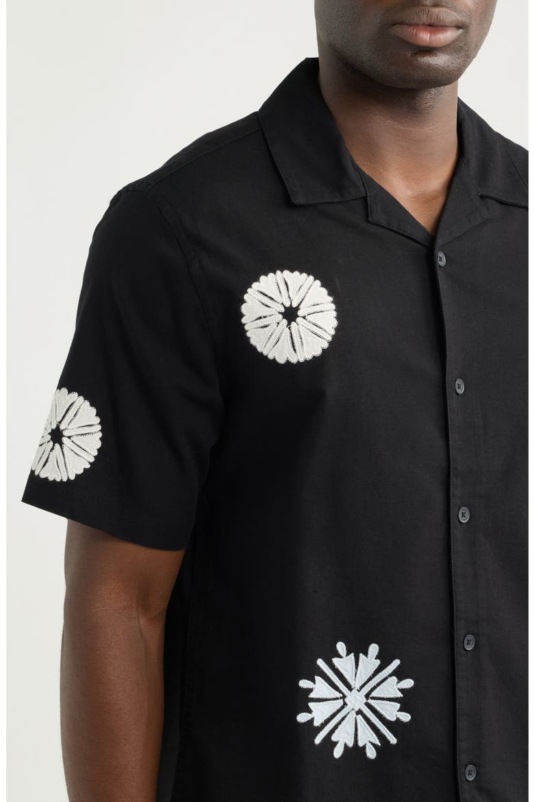 Didicot Medallion Appliqué Cotton & Linen Camp Shirt, Alternate, color, BLACK / MULTI