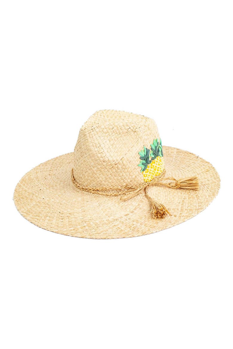 Sancho Embroidered Pineapple Straw Hat, Main, color, NATURAL