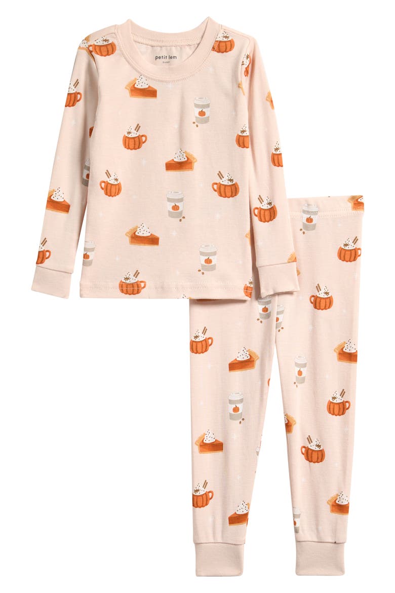 Print Fitted Cotton Two-Piece Pajamas, Main, color, LIGHT PINK
