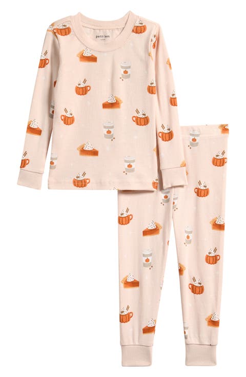 Print Fitted Cotton Two-Piece Pajamas