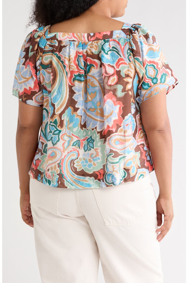 Floral Short Sleeve Tiered Top, Alternate, color, COCOA