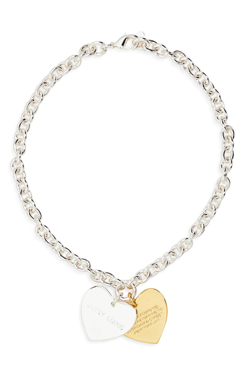 Sandy Liang Found Double Heart Pendant Necklace, Main, color, Silver Multi