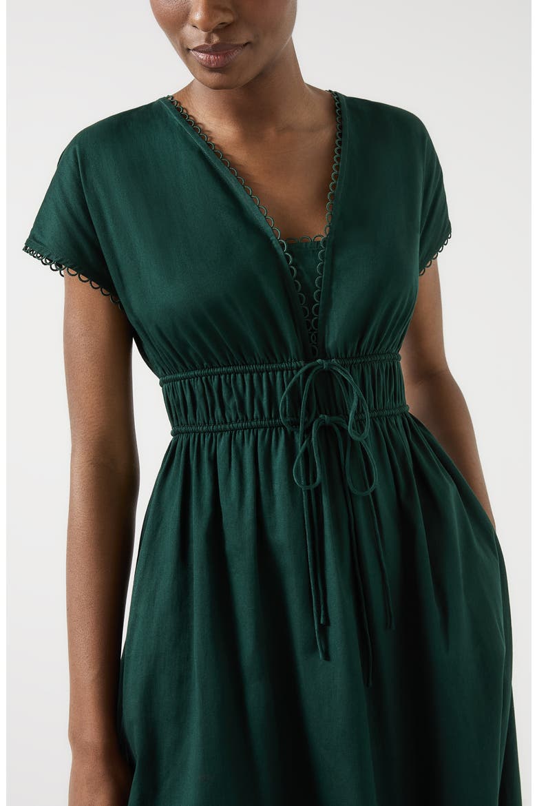 Emi Scallop Trim Cotton Dress, Alternate, color, DARK GREEN