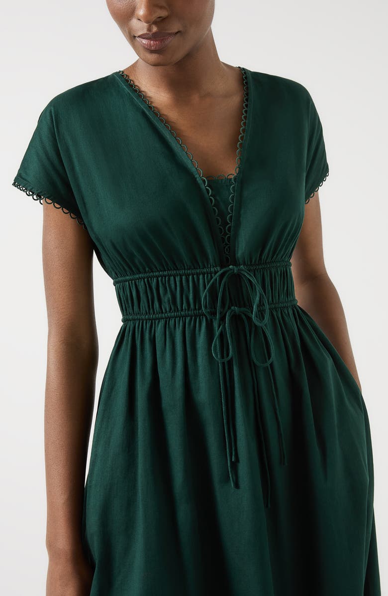 LK Bennett Emi Scallop Trim Cotton Dress, Alternate, color, Dark Green