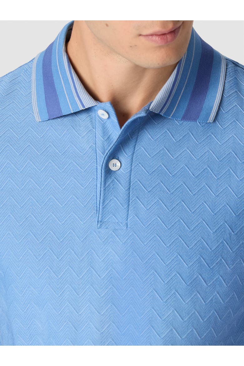 Jacquard Cotton Polo Shirt With Tone-on-tone Zigzag Design, Alternate, color, Light Blue