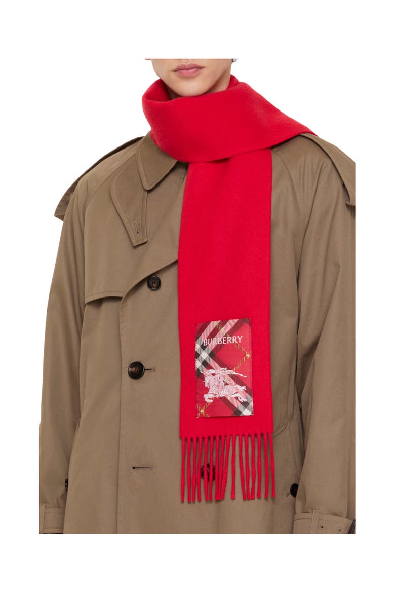 Check Label Cashmere Scarf, Alternate, color, Crayon red