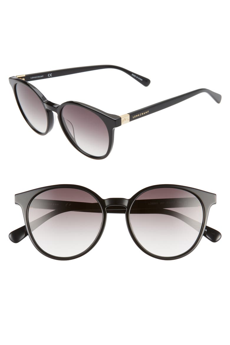 Le Pliage 51mm Gradient Round Sunglasses, Main, color, BLACK