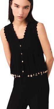 maje Gold-embellished knit cardigan