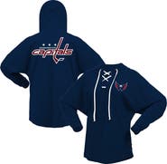 FANATICS Women's Fanatics Navy Washington Capitals Jersey Lace-Up V-Neck Long Sleeve Hoodie T-Shirt