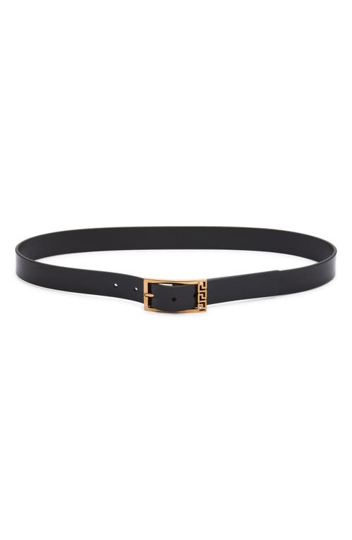 Versace Greca Leather Belt In Black-ruthenium