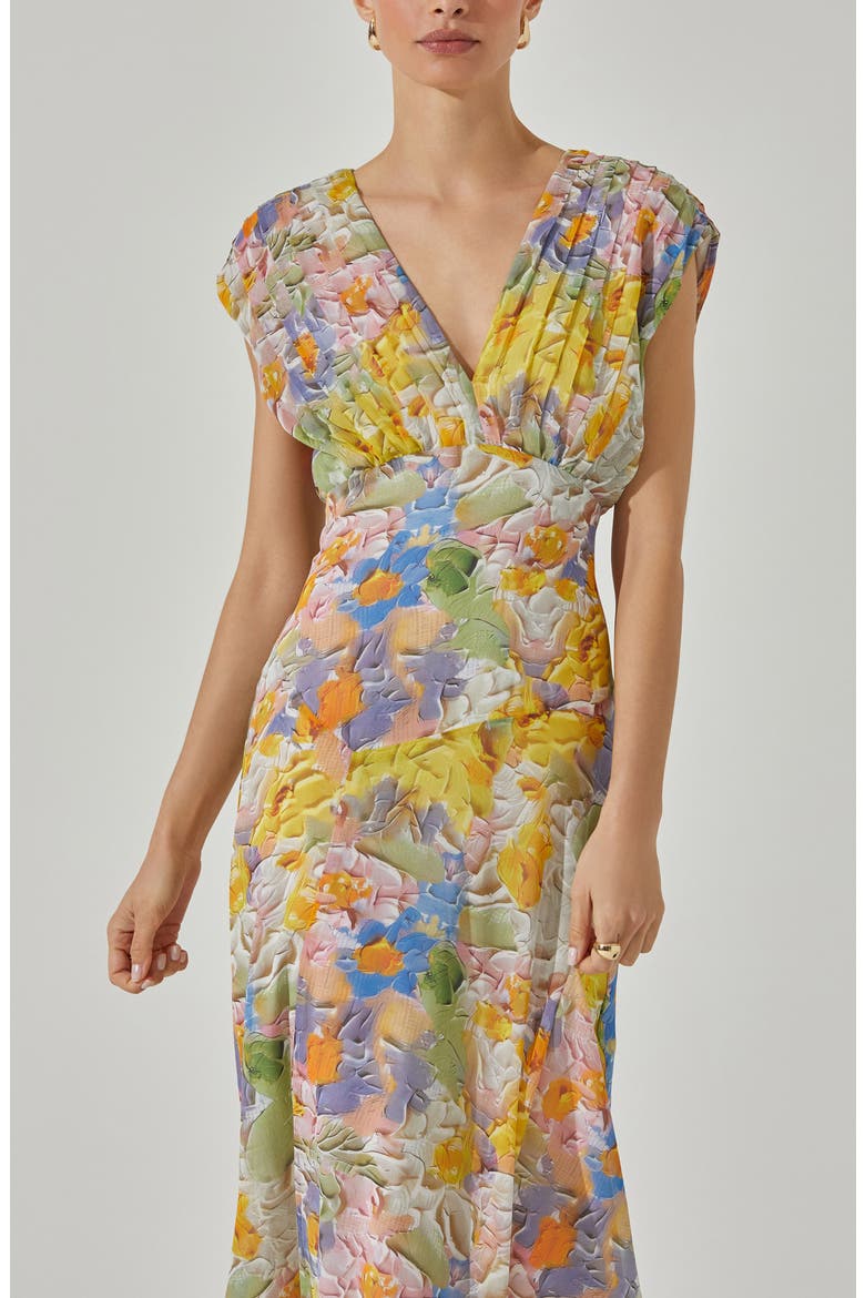 Floral Pleated Bodice Midi Dress, Alternate, color, CREAM MULT