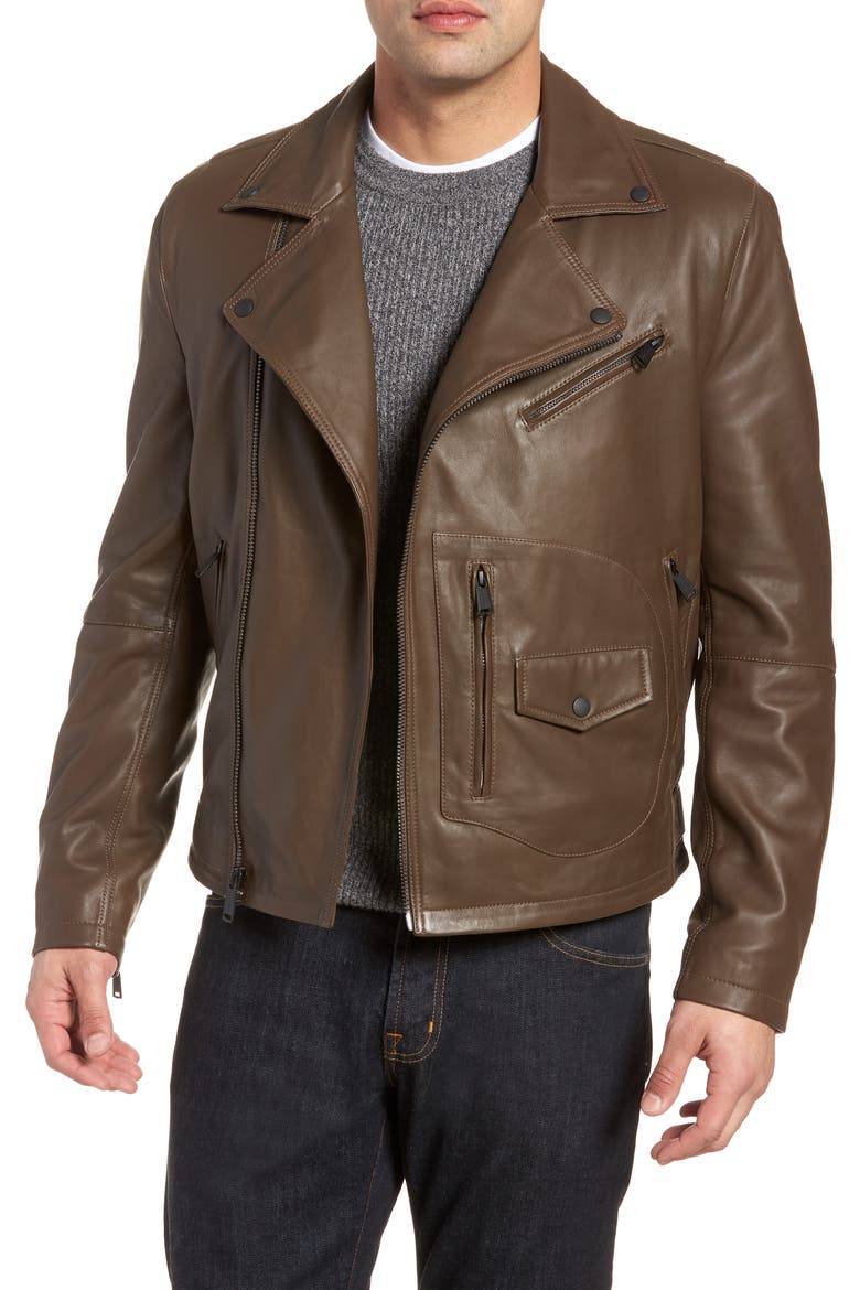 Lamb Leather Jacket, Main, color, PEBBLE