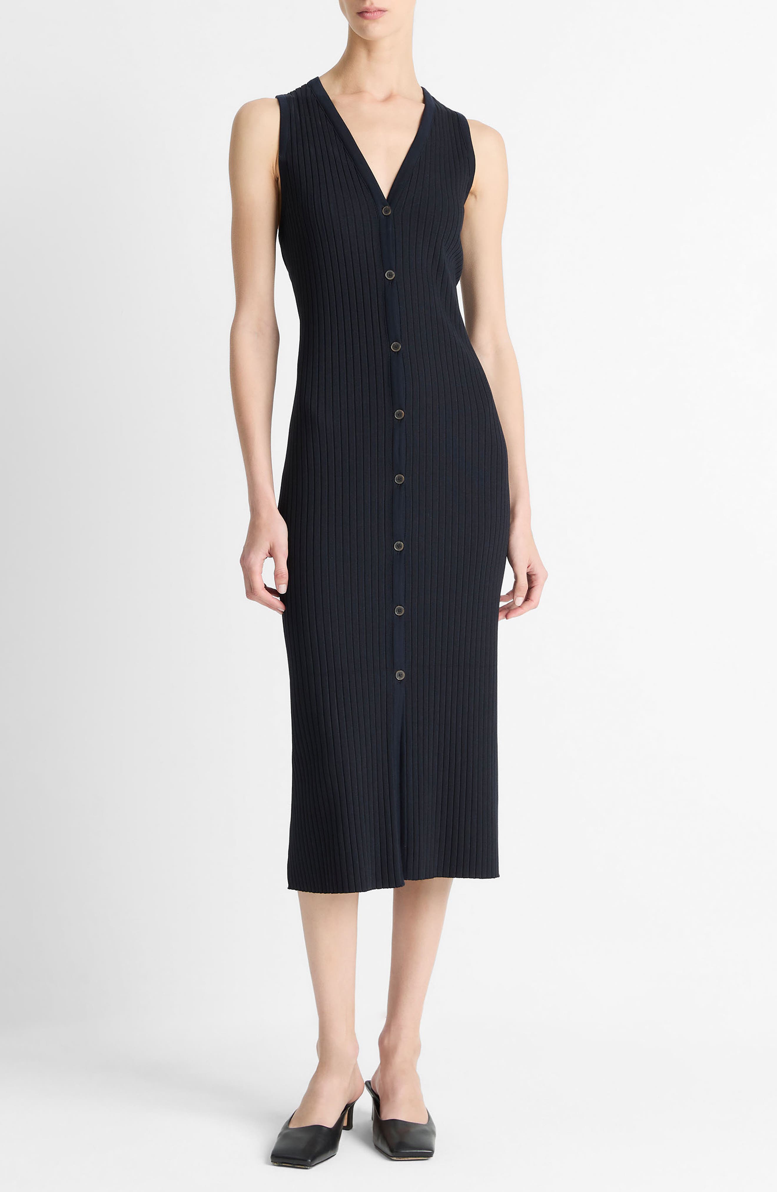 Vince Sleeveless Rib Midi Dress