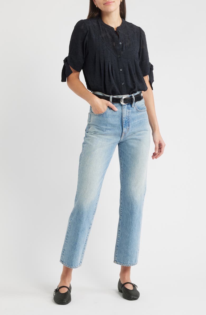 Treasure & Bond Tie Sleeve Jacquard Button-Up Shirt, Alternate, color, Black