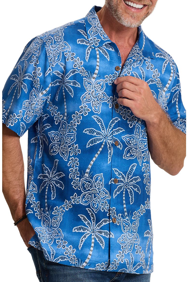 Palomino Palms Silk Button-Up Shirt, Main, color, BLUE LAGOON