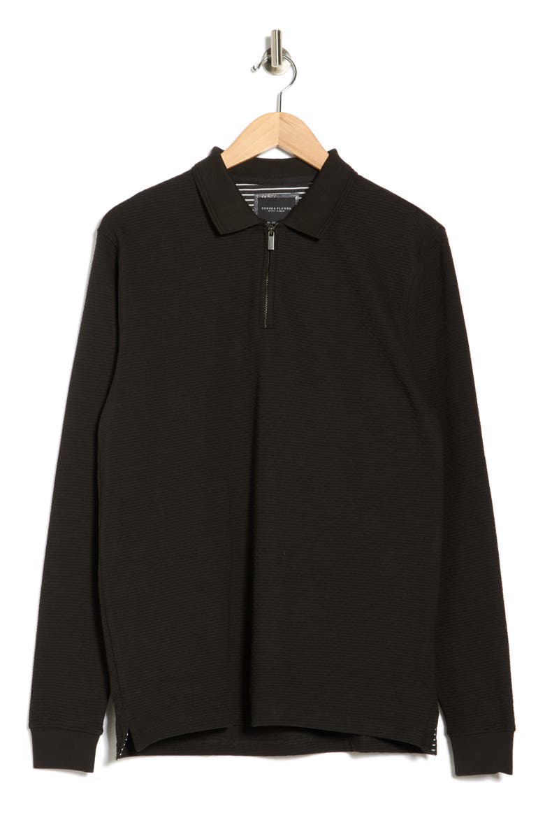 Textured Long Sleeve Zip Polo, Alternate, color, BLACK